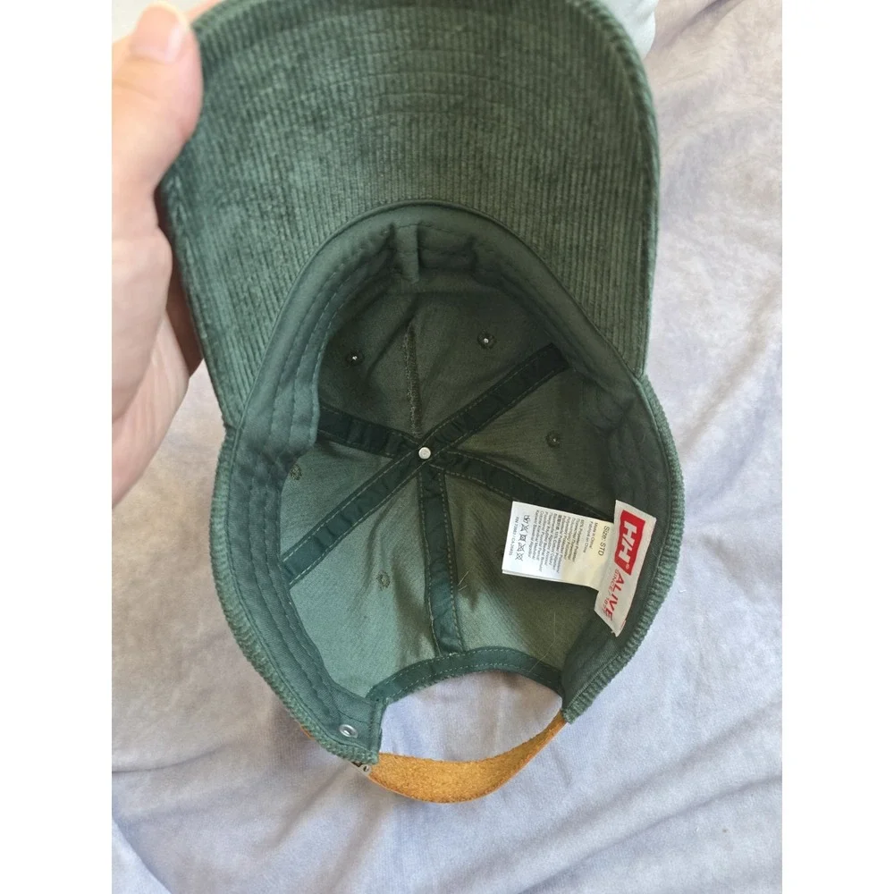 Helly Hansen Corduroy Baseball Cap Mens OS Olive Green Leather Strapback Hat